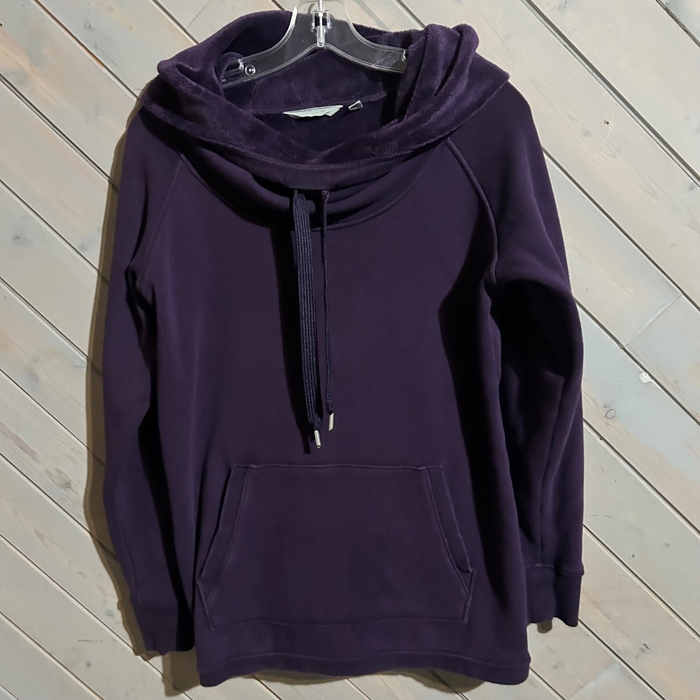 Athleta Purple Cowl Neck Velour Trim Hoodie Pullover Sweatshirt Size S‎